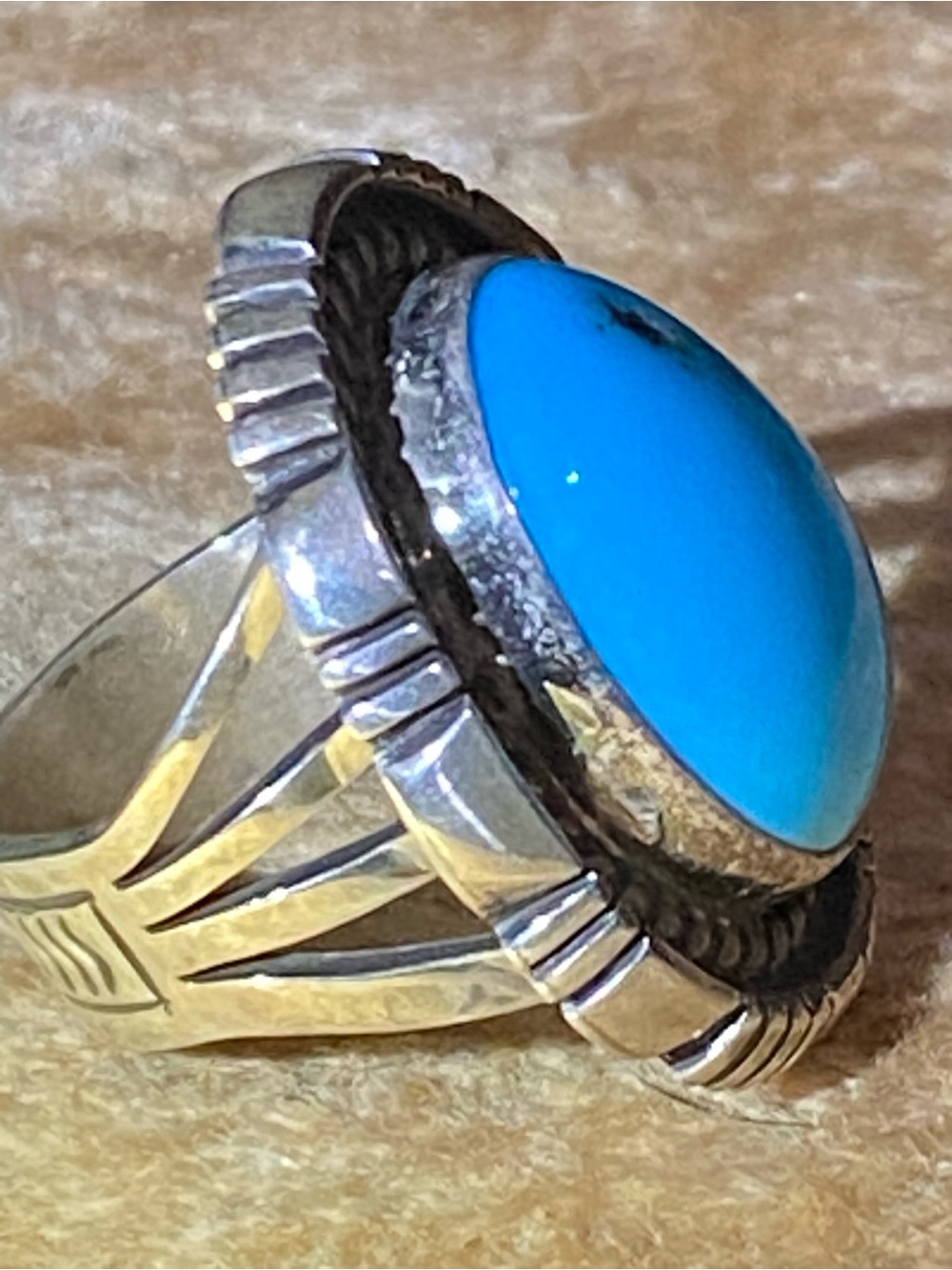 Navajo Kingman Turquoise Ring By John Delvin Size 5.5
